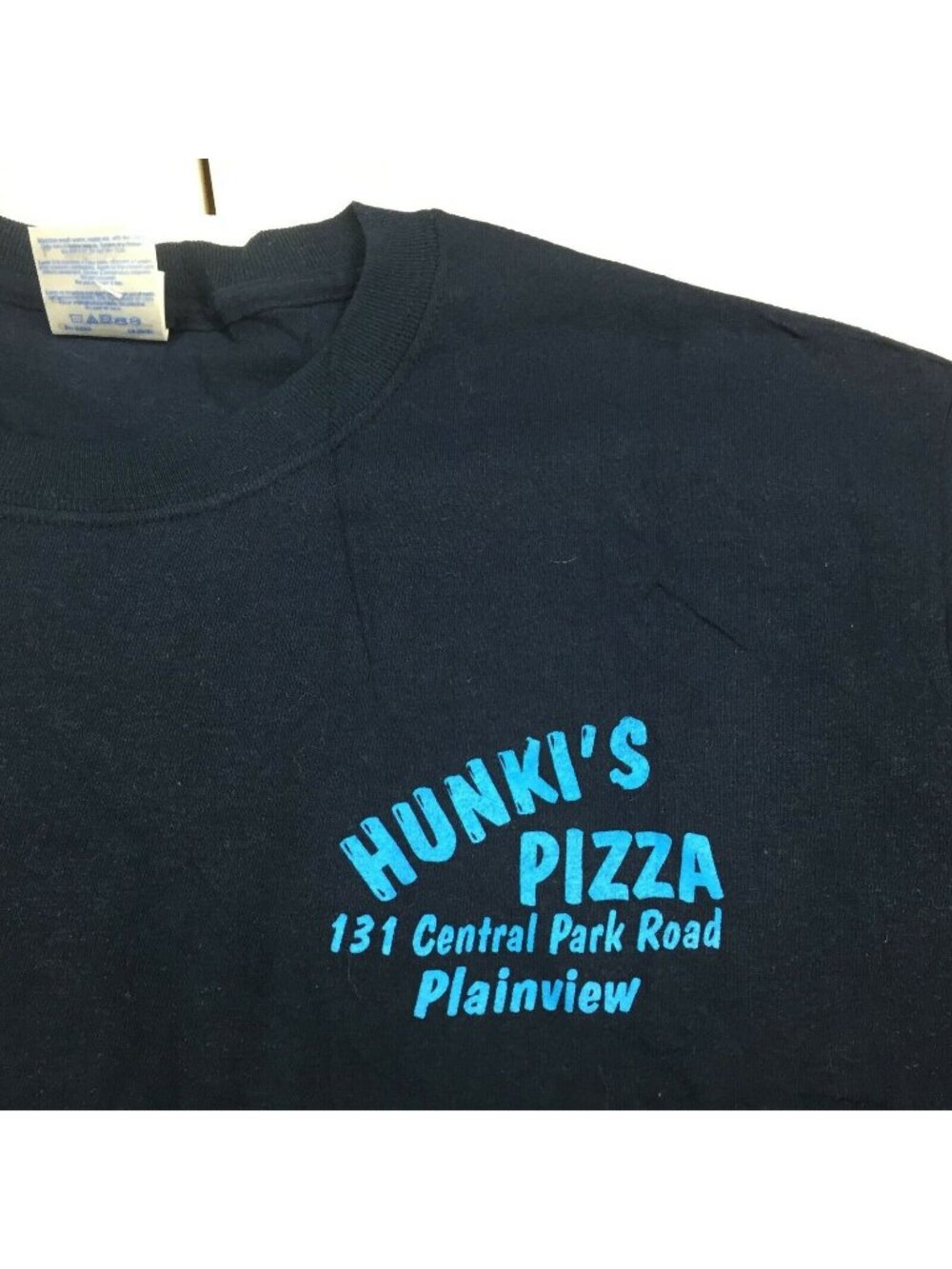 Hunkis Pizza Gildan Ultra Cotton Navy Blue T-Shirt Size L Pre-Shrunk 100% Cotton